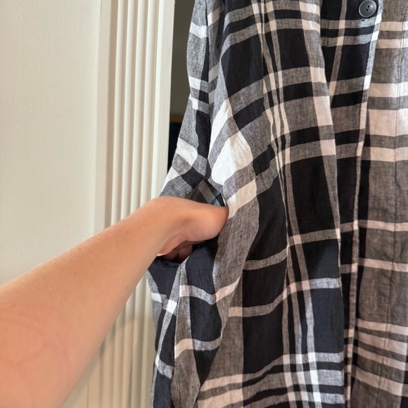 FLAX 100% Linen Lagenlook Co Ord Set Plaid Long Line Tunic & Pull On Skirt Med - Picture 6 of 13